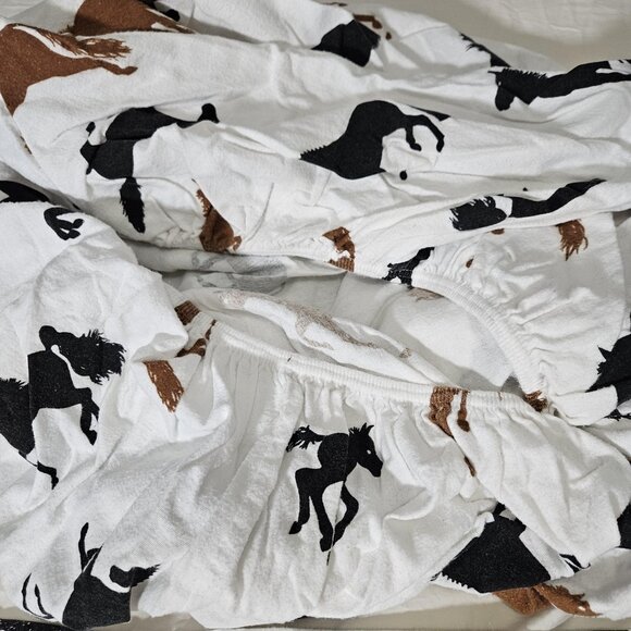 Hatley Twin Sheet Set 3pc Horses Print 100% Cotton Flat Fitted Pillowcase Equine - Picture 5 of 9